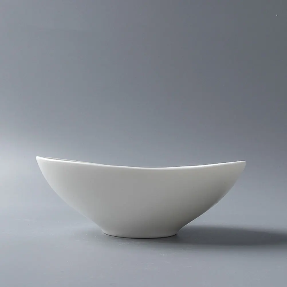 

Pure White Ingot Shape Ceramic Food Serving Bowl Thick Fruit Vegetable Salad Storage Container Kitchen Household