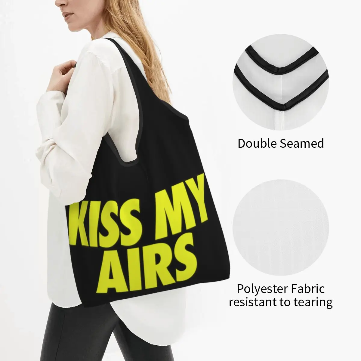 Fashion Printing Kiss My Airs Tote Shopping Bag Portable Shopper Shoulder Handbag