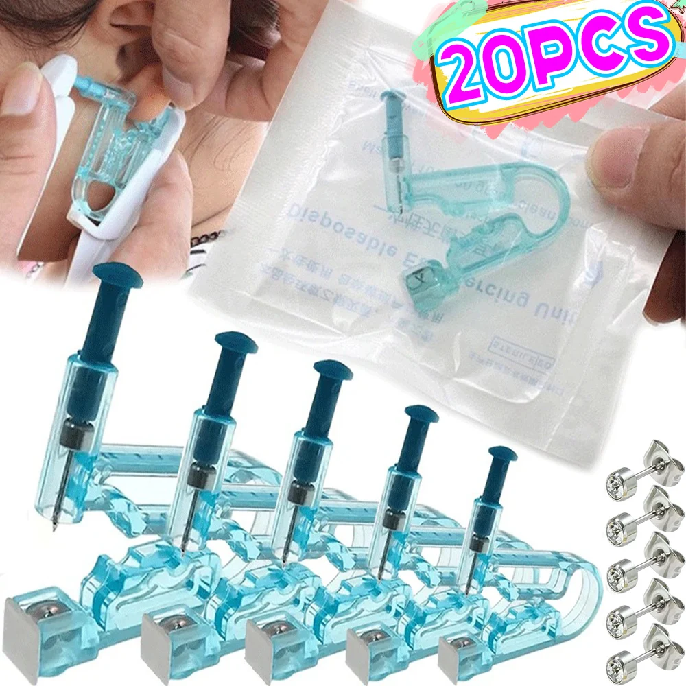 20/1PCS Blue Ear Piercing Gun Kit Asepsis Disposable Healthy Safety Earring Piercer Tool Machine Kit Studs Nose Lip Body Jewelry