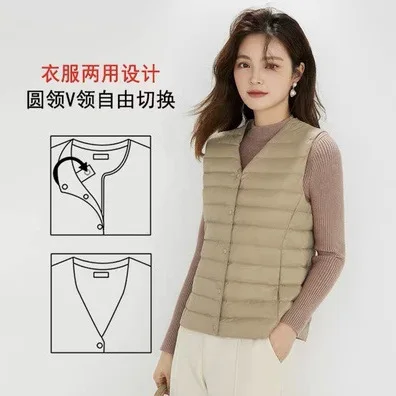 新しい女性用ホワイトダックダウンベスト Vネック軽量暖かいダウンパッド入りノースリーブジャケットプラスサイズチョッキ пальто женское VT-337
