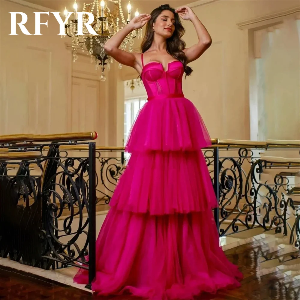 

RFYR Fuchsia Prom Dress Sweetheart Evening Party Dresses A Line Dress Floor Length Elegant Tiered Formal Party Gowns Customized