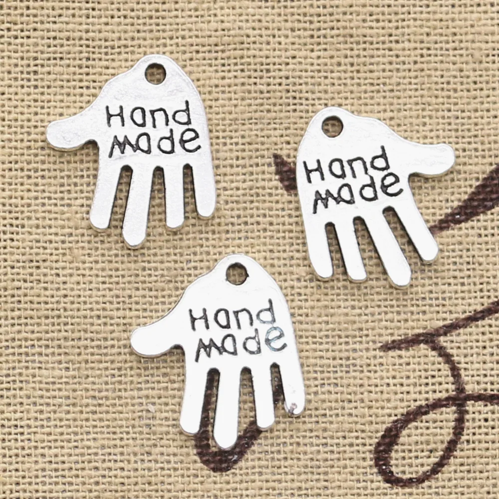 20pcs Charms Palm Hand Made Handmade 18x16mm Antique Silver Color Pendants Tibetan Findings DIY Handmade Making Craft