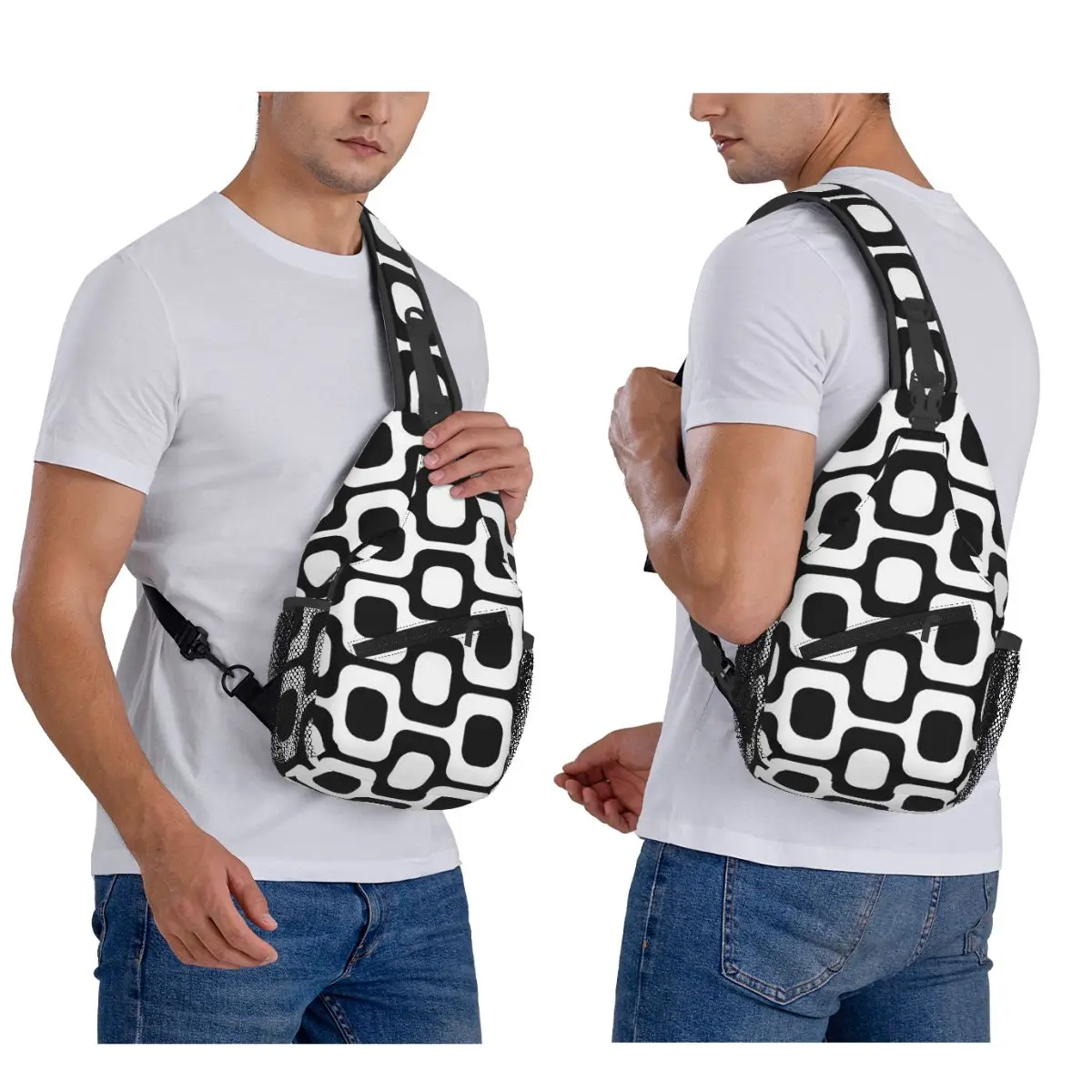 Ipanema Black And White Chest Bag Men Sling Crossbody Backpack Chest Bag Travel Hiking Daypack Shoulder Bag