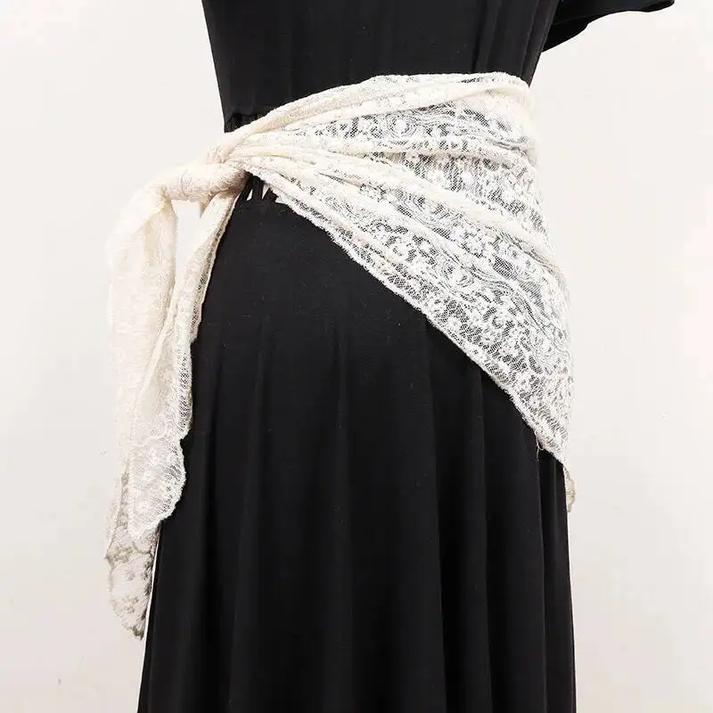 Beige Lace Jacquard Irregular Bandage Wide Belt Personality Women New Fashion All-match Spring Autumn 2026 P46N
