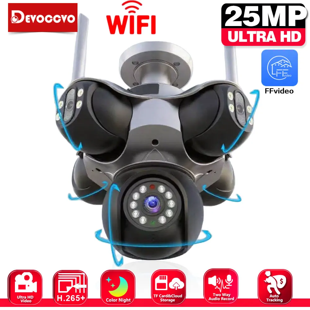 

25MP 4K HD Wifi Panoramic Security Camera Outdoor 5 Lens 5 Screens Auto Tracking Wireless PTZ CCTV Video Surveillance Camera