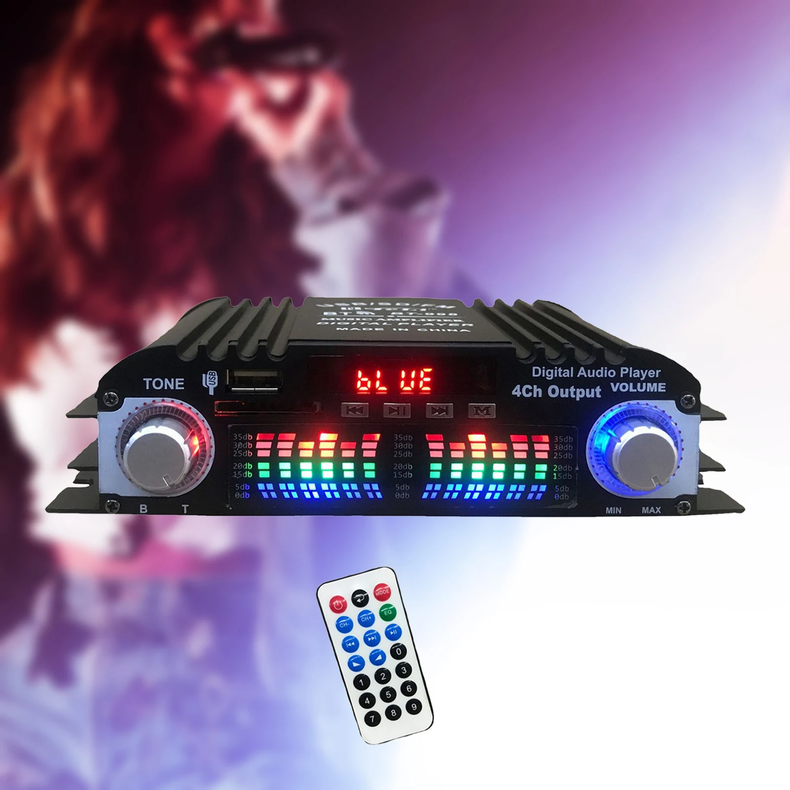 HiFi Stereo Power Amplifier Professional Digital Bluetooth 5.0 FM SD USB DC 12V 4 Channel Audio Receiver for Home Party Bar Car