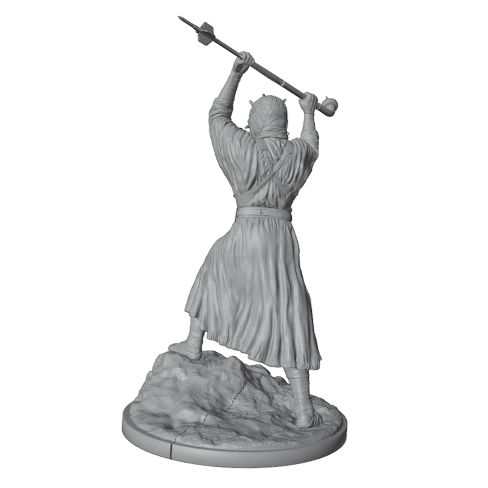 1/24 Desk ornament，Desert Nomad Warrior holding a spear, in a combat stance, 3D printed gray model statue, not colored