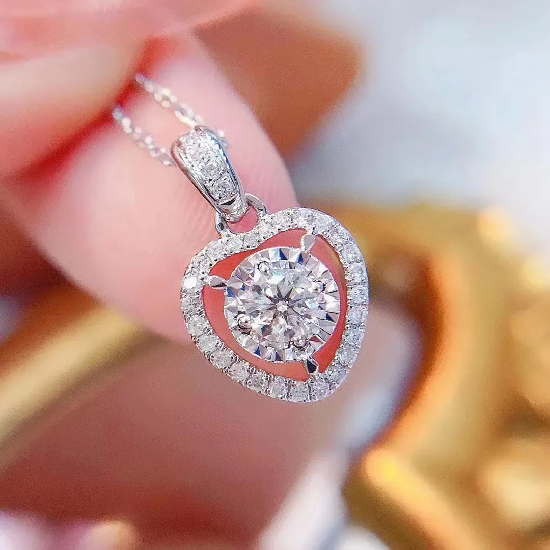 Heart 925 Sterling Silver Necklace Versatile Single Round Simulated Diamond Sparkling Clavicle Chain for Women Wedding Jewelry