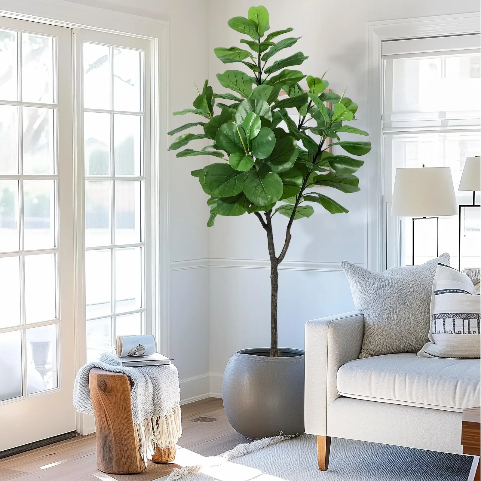 

Artificial Fiddle Leaf Fig Tree 6FT(72in) Tall Faux Silk Ficus Trees for Home Office Living Room Decor Indoor Fake Potted Tree w