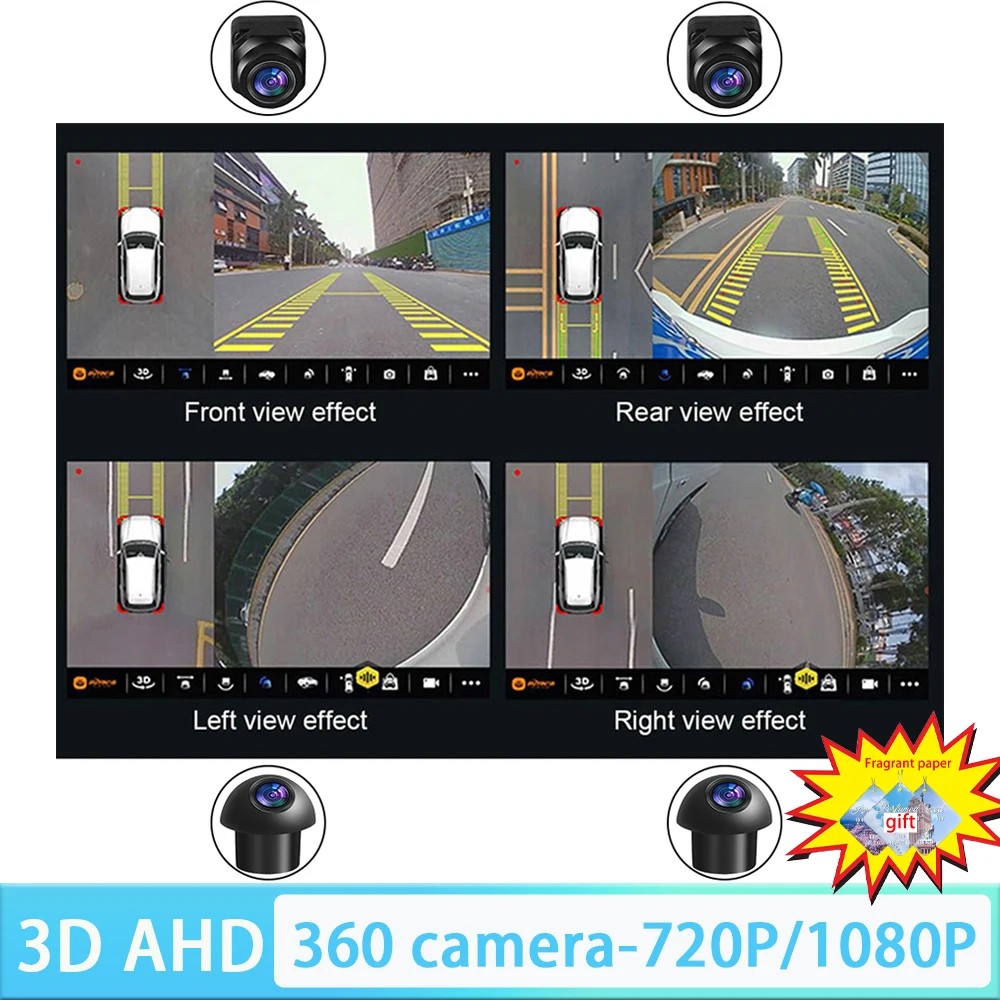 

3D 360 Camera for Android Car Radio Built-in 360APP Model Car 360°view Bird's Eye View System 4 Cameras Rear/Front/Left/Right