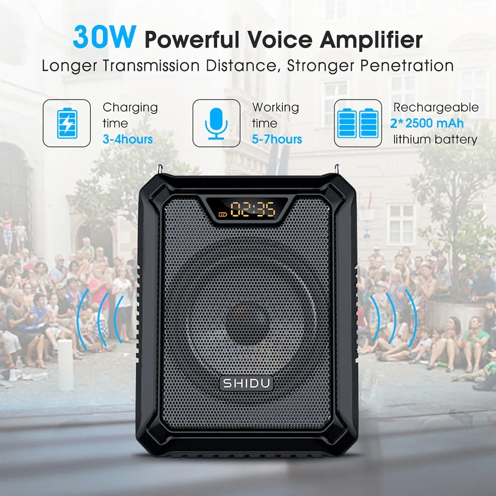 

SHIDU M1000 Wireless Megaphone Headset IPX6 Waterproof 30W Power 2500mAh Power Bank, Dedicated Wireless Microphone for Teachers