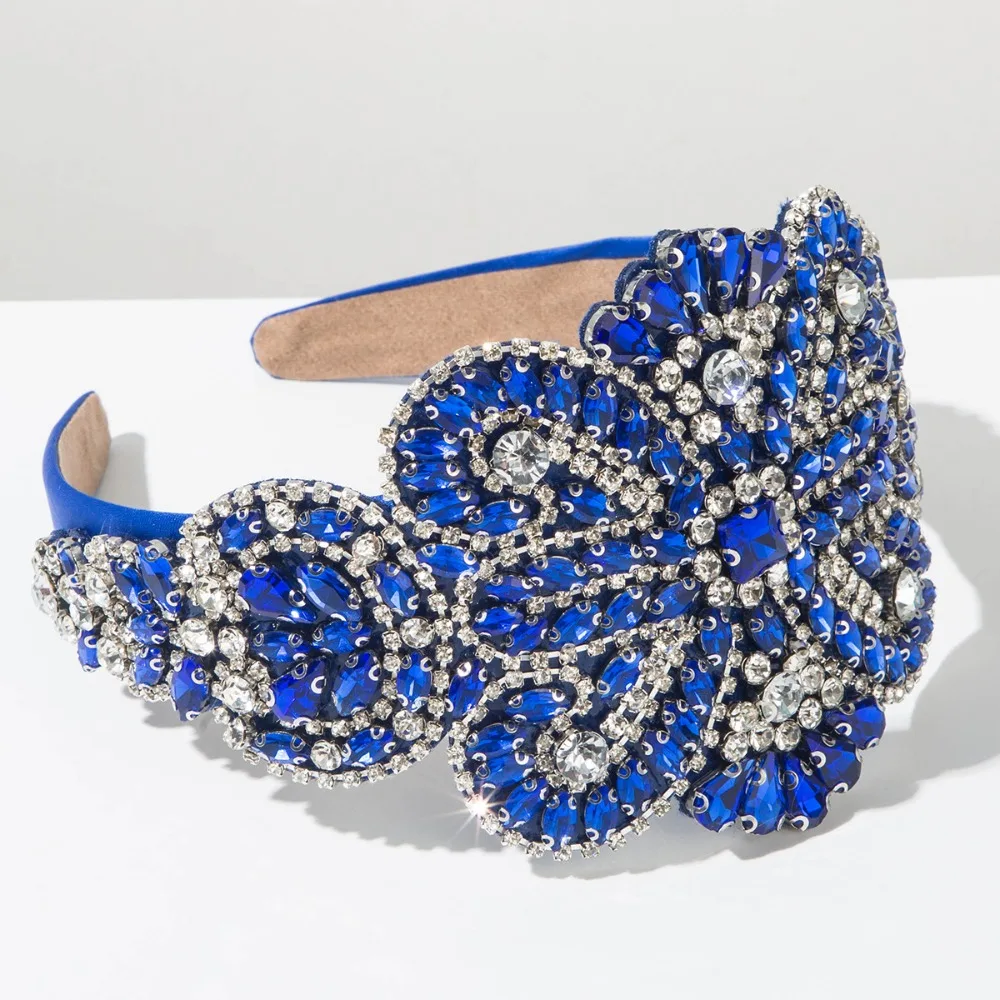 Luxury Full Diamond Inlay Wide Headband Sparkling Adjustable Baroque Headband Prom Party Hair Accessory