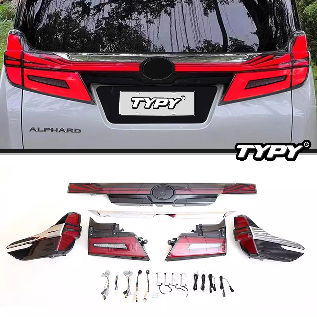 TYPY Car Lights For Toyota Alphard Tail Light 2015-2023 Vellfire Taillights LED Through-tail Light DRL Dynamic Turn Signal