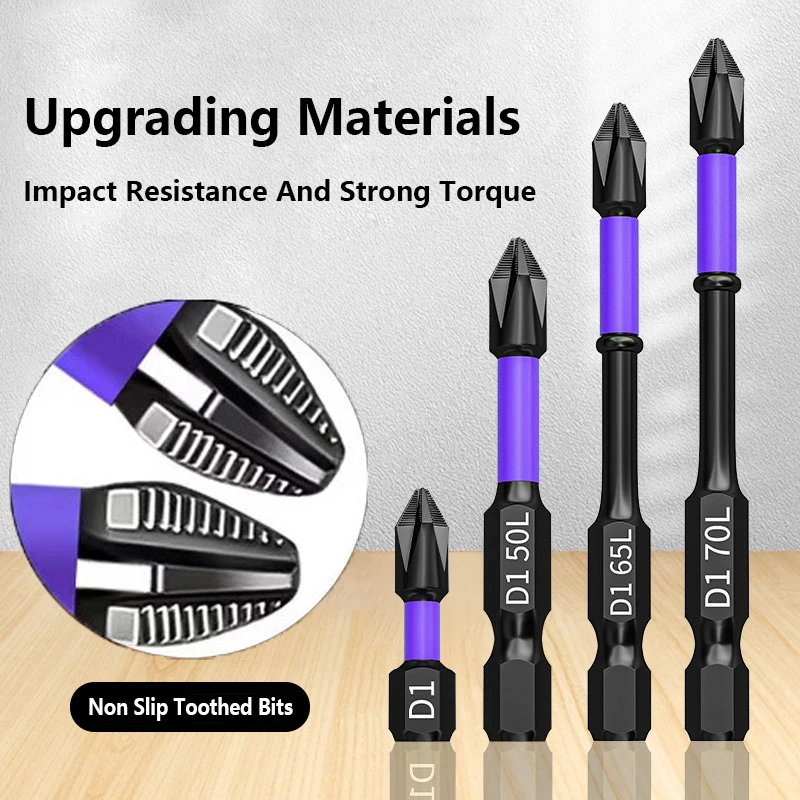 JUNEFOR Anti Slip Strong Magnetic Screwdriver Head Impact Drill Bit Cross High Hardness PH2 25/50/65/70/90/150mm Repair Tool Kit