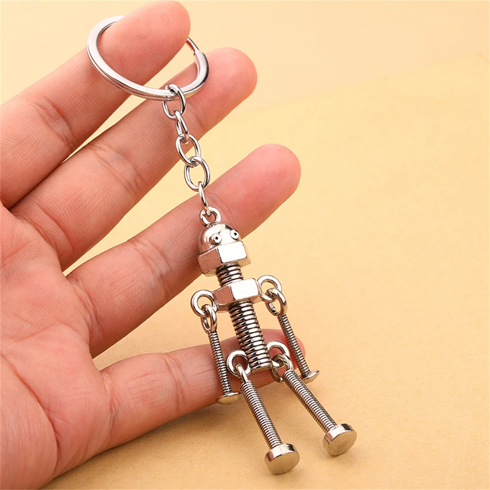 Creative Screw Robot Keychains Vintage Movable Metal Robot Key Rings for Women Men Car Backpack Phone Pendant Accessories Gifts