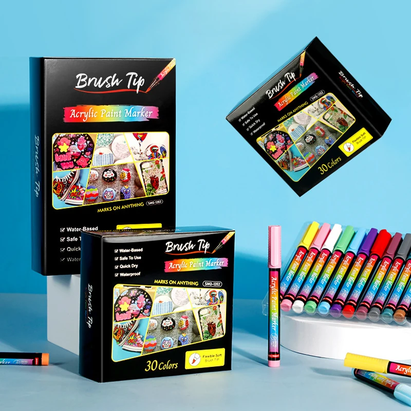 12 Color Acrylic Paint Marker Set Soft Nib Doodle Pen for Rock Painting Stone Ceramic Glass Wood Canvas DIY Art Supplies A-116