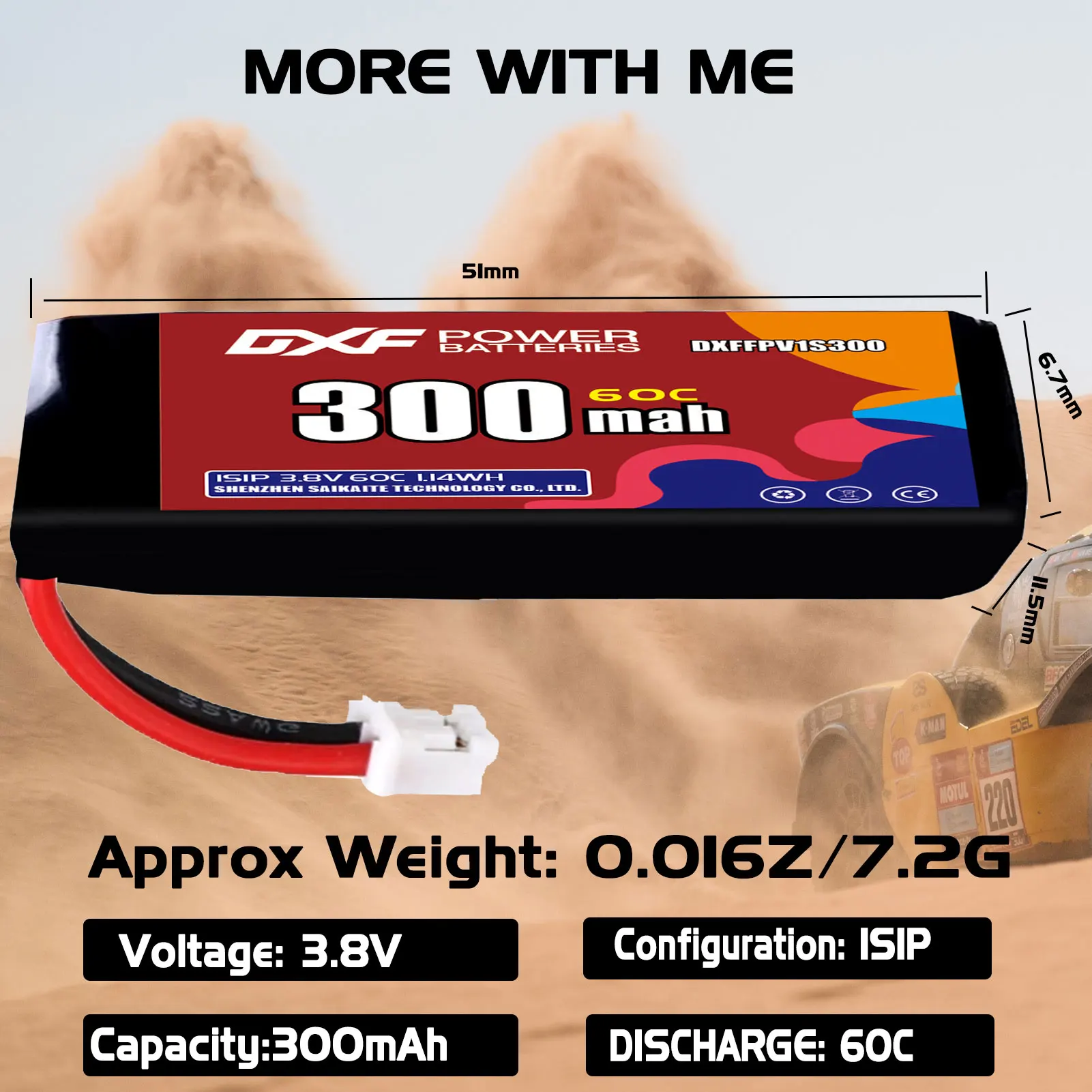 DXF Lipo 1S batterie 3.8V 300mAh 60C avec prise XT30 XT60 JST pour quadrirotor hélicoptère Drone avion FPV
