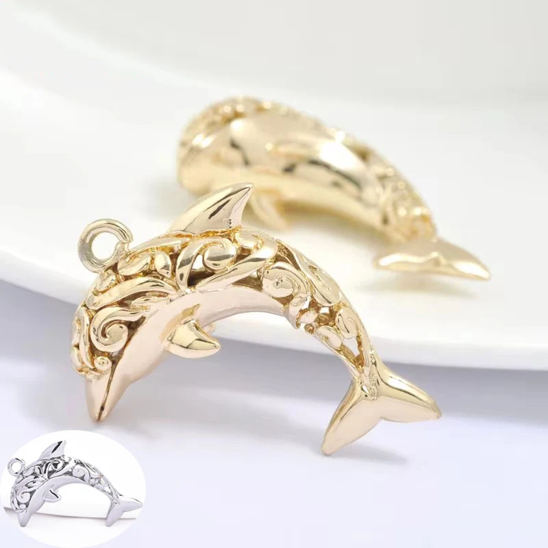 

(678)6PCS 21x29MM 24K Champagne Gold Color Plated Brass Dolphin Charms Pendants High Quality Diy Jewelry Accessories Wholesales