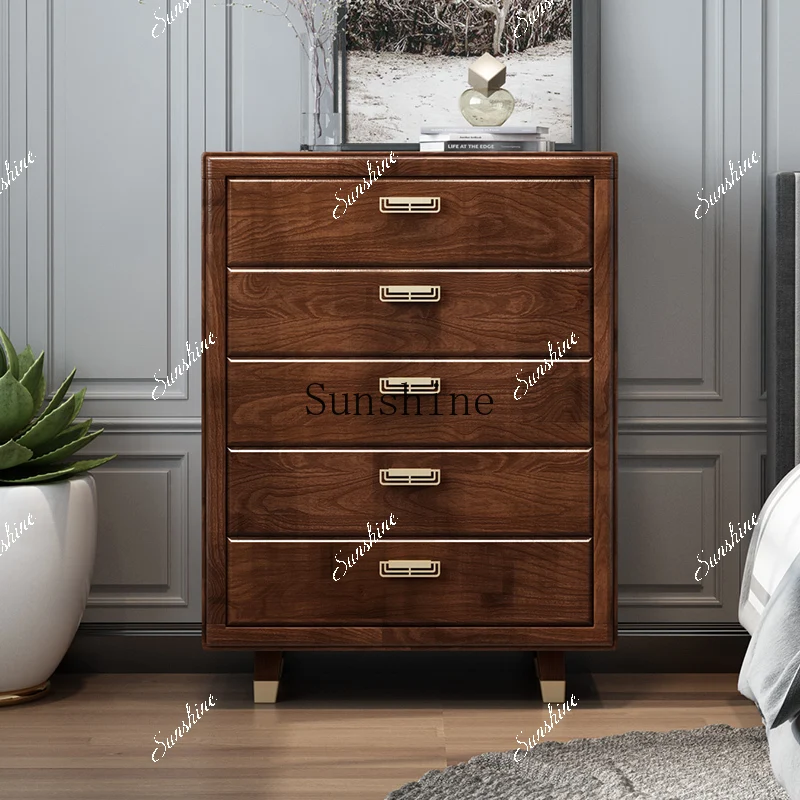 New Chinese style all solid wood bedroom four-bucket cabinet retro drawer storage cabinet  FT