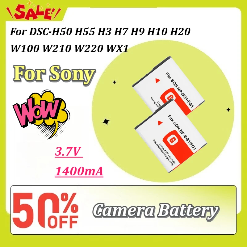 New NP-BG1 NP-FG1 3.7V 1400mAh Rechargeable Camera Battery for Sony DSC-H50 H55 H3 H7 H9 H10 H20 W100 W210 W220 WX1 Replacement