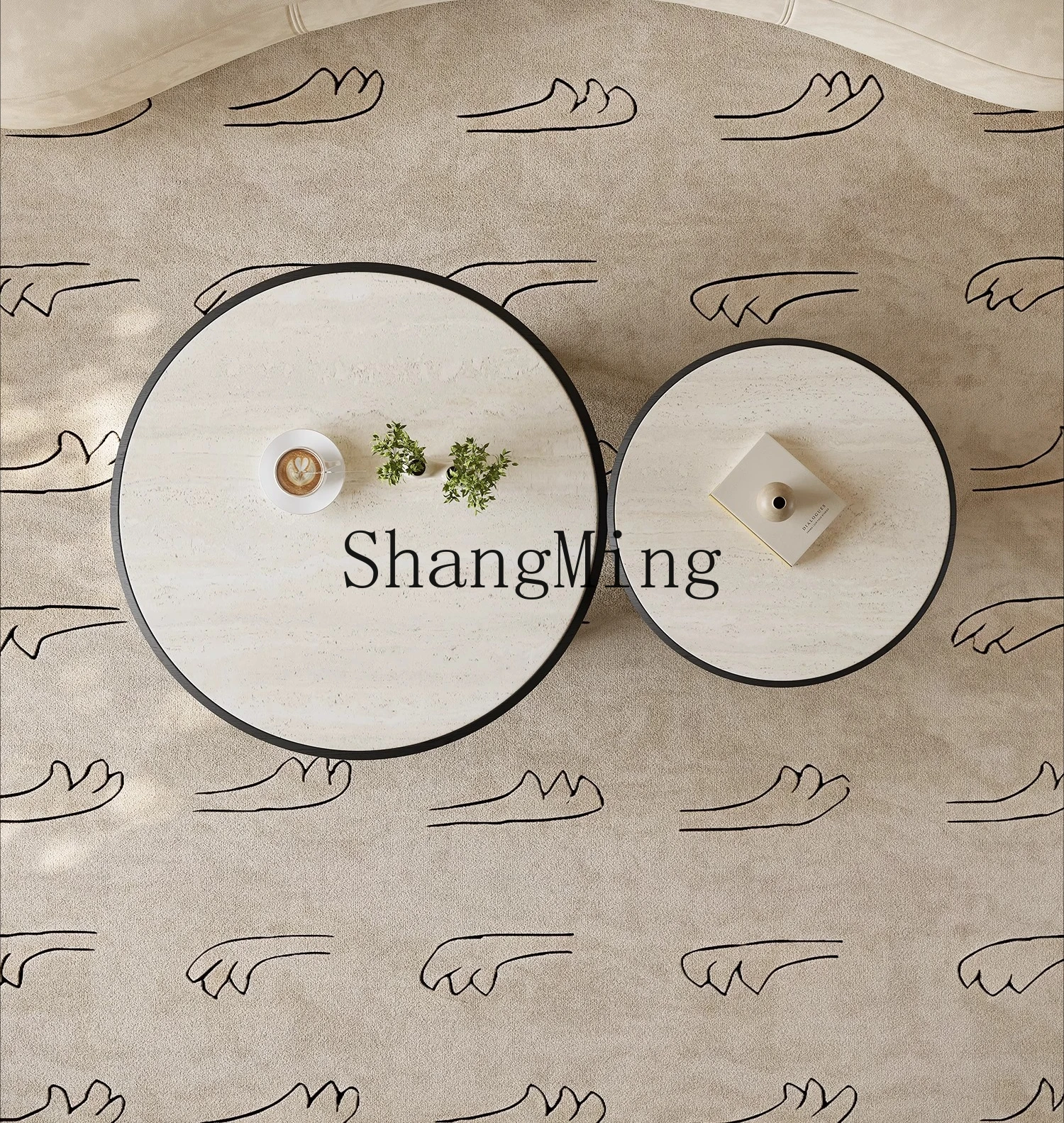 

ZYY household minimalist travertine rock slab coffee table wabi sandy wind round living room coffee table combination