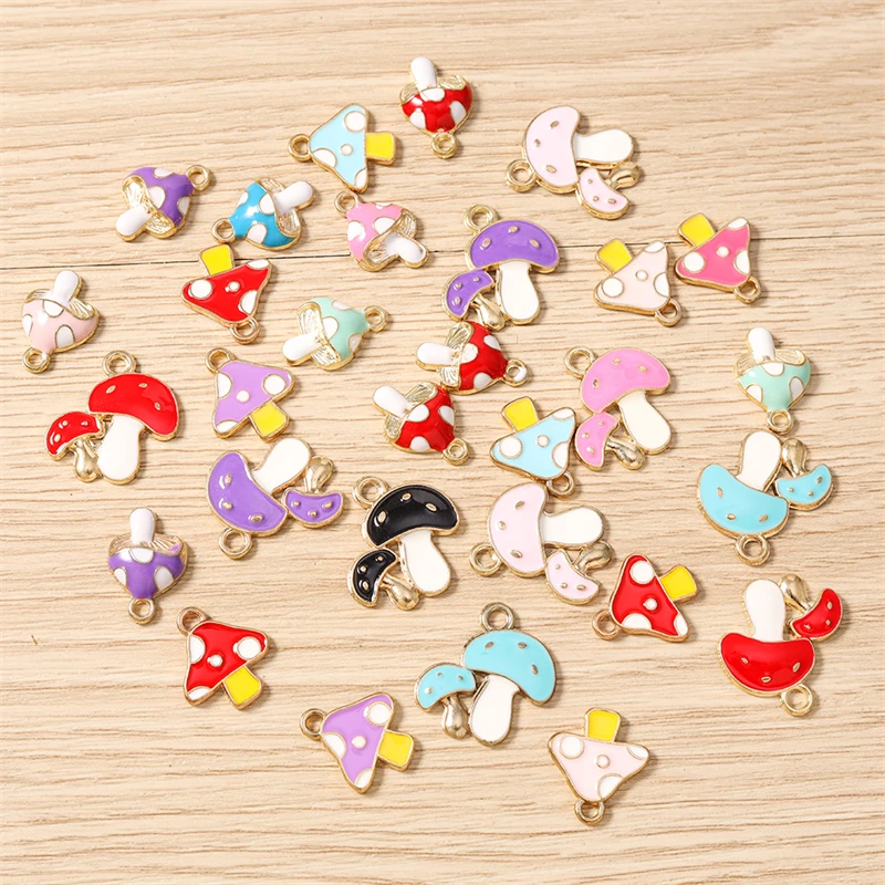 10 Stück Niedliche Gemischte Emaille-Pilz-Anhänger für die Herstellung von Ohrhängern, Halsketten, Armbändern, DIY-Bastelarbeiten und Schmuckzubehör – Detail 3
