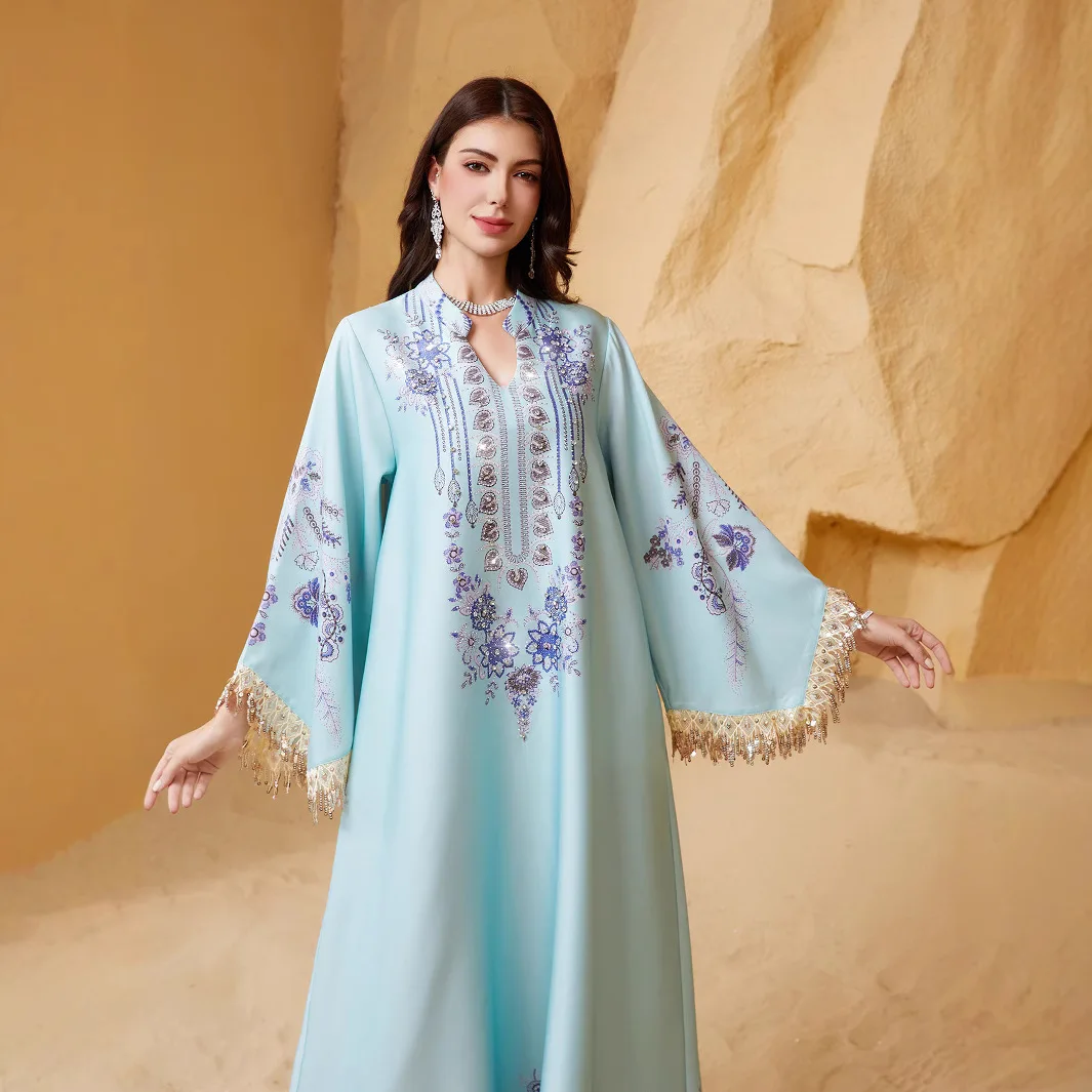 

Nc15 Muslim Long Dress Women's Dress Dubai Tassel Abaya 2025 Muslim Long Dress Robe Abaya Ramadan Dubai Luxury Islam Elegant
