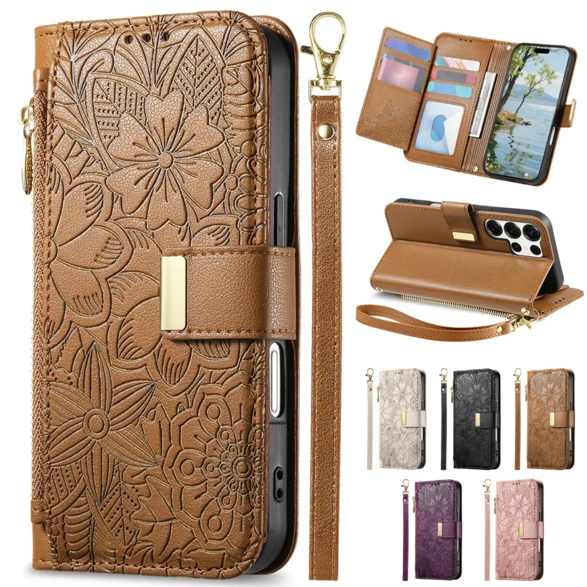 Flip Leather Case For Samsung Galaxy S25 Edge S24 FE Ultra A06 A16 A26 A56 A36 A55 A35 A25 A15 A05 Card Slot Wallet Wrist Strap