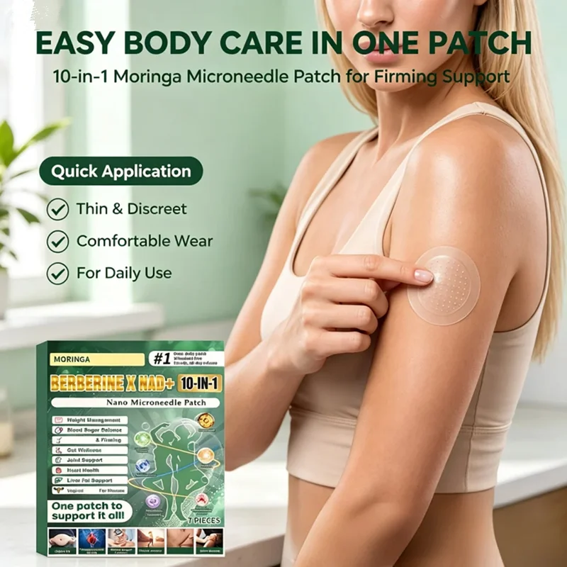 10-in-1 Moringa Berberine NAD+ Nano Microneedle Patches Gentle Skin Firming Body Care Stickers Metabolism Support Wellness Patch