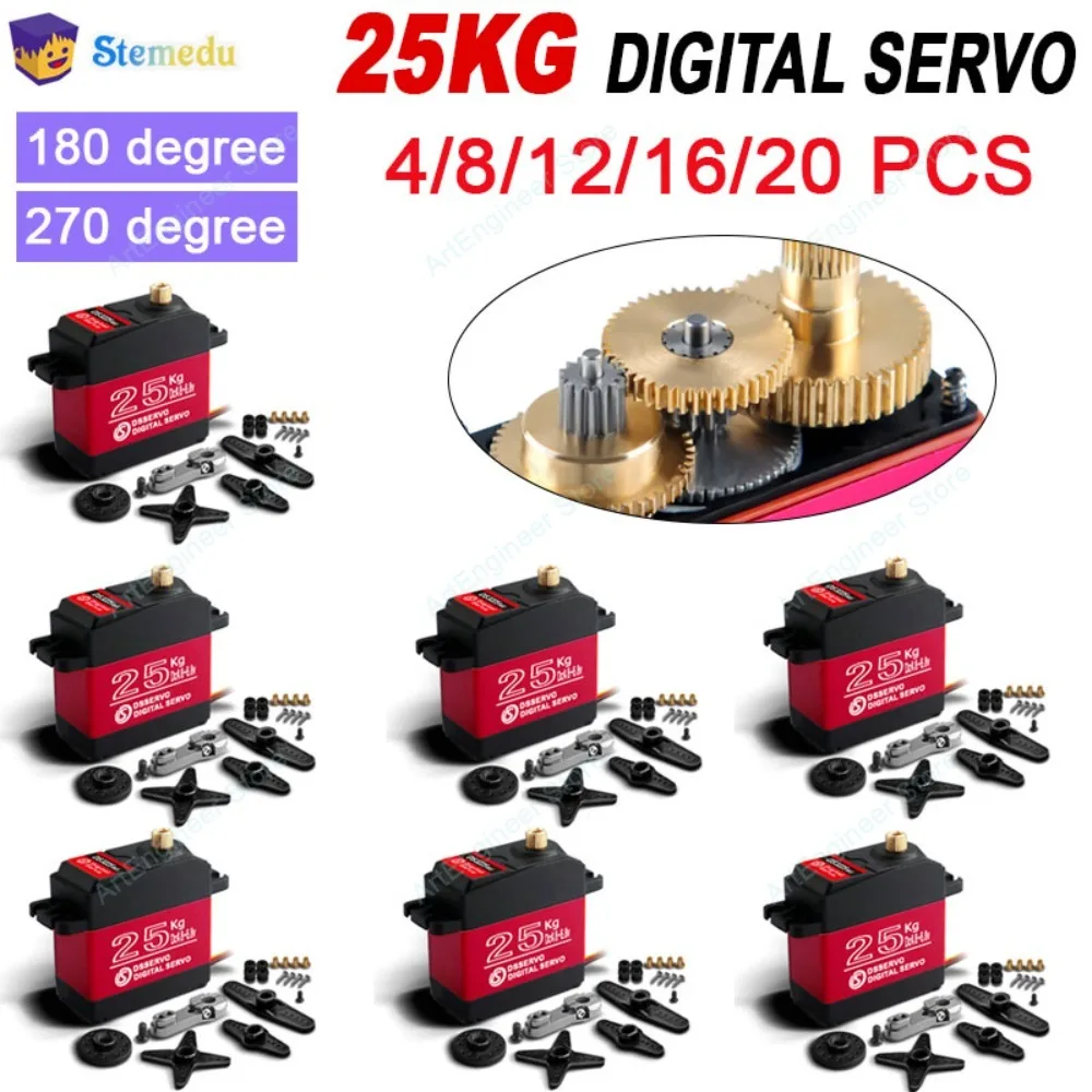 

DS3225 25 кг цифровой сервопривод с высоким крутящим моментом, металлическая шестерня, водонепроницаемый IP66 для масштаба 1/8, 1/10, 1/12, радиоуправляемые автомобили, гусеничный, 180/270 градусов, опционально