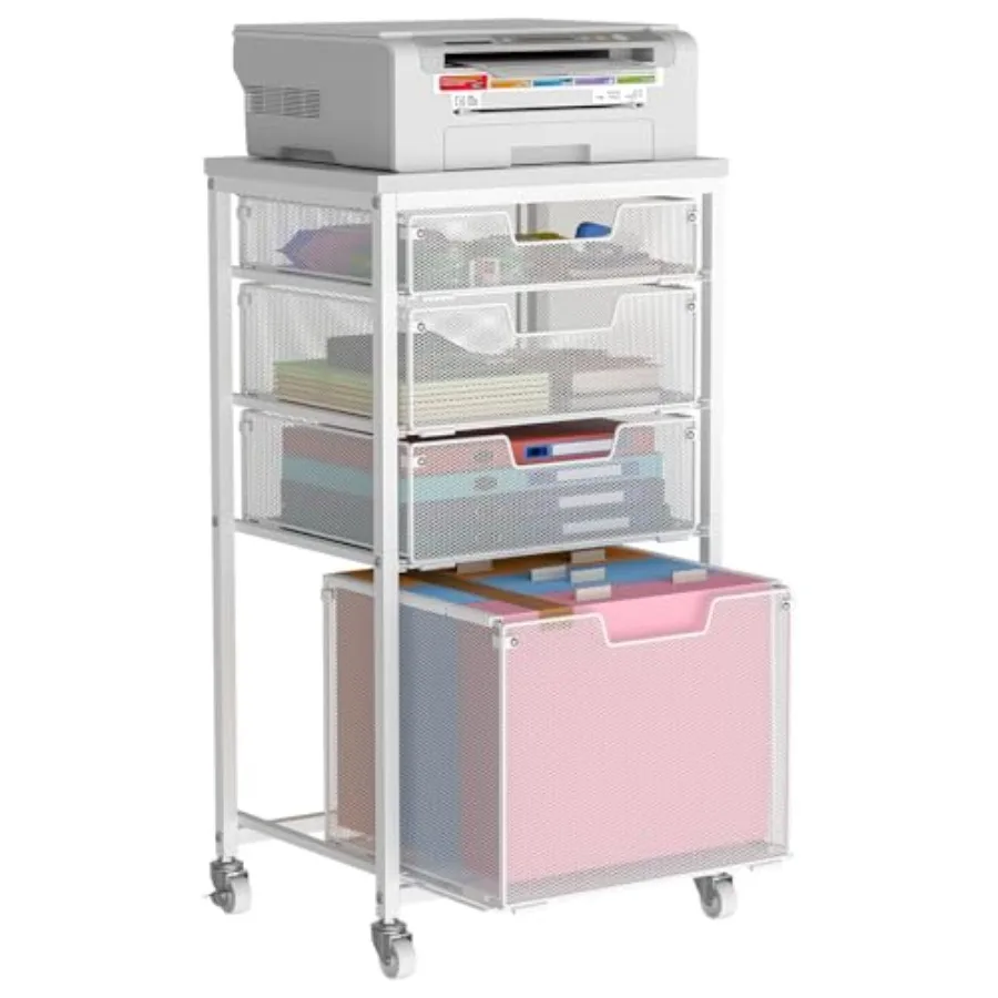

4 Drawer Rolling File Cart with Wheels Mobile Filing Cabinet for Home Office Hanging File Organizer Under Desk Storage Multifun