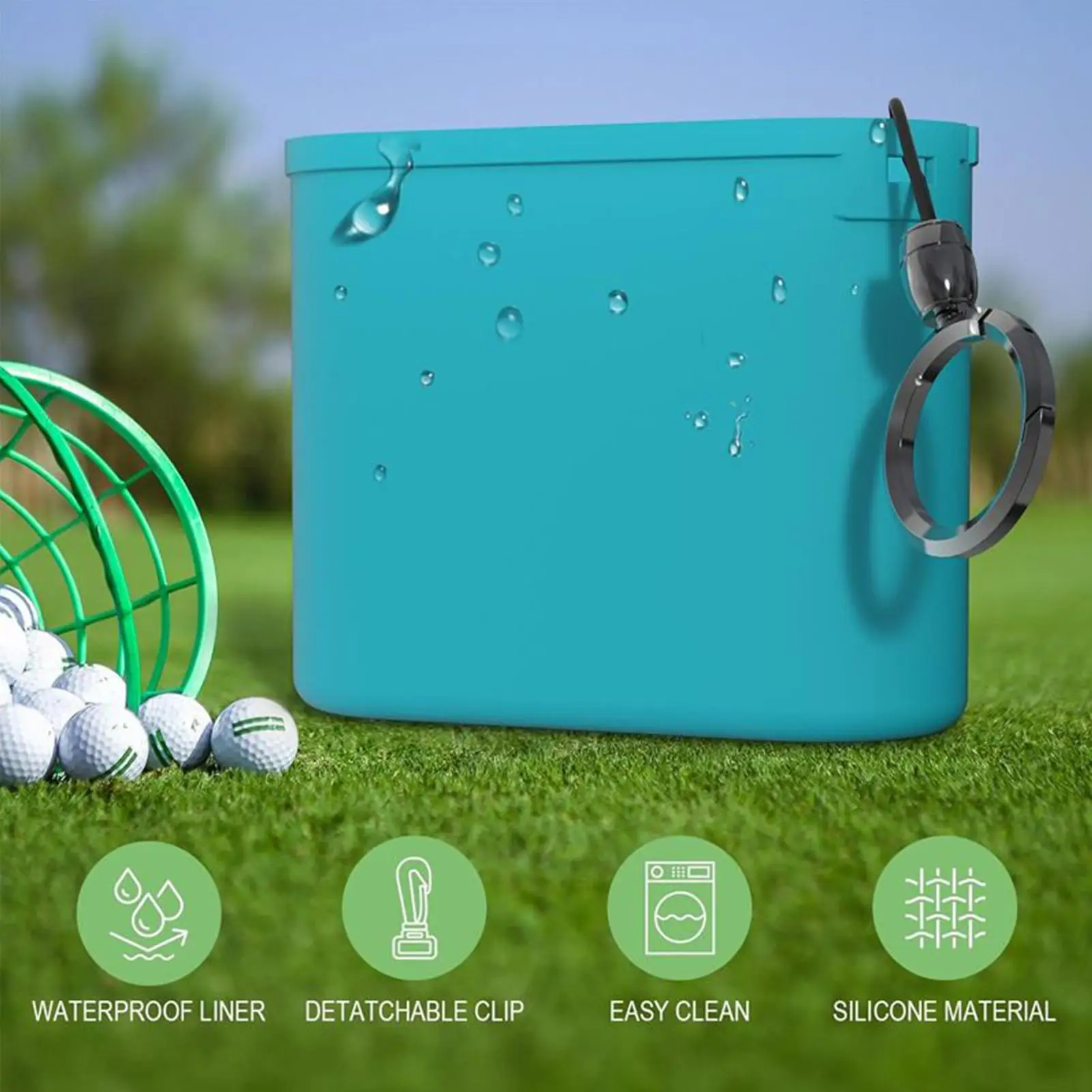 

Portable Golf Club Cleaner Bag With Carabiner Clip Silicone Golf Club Grooves Washing Tool Compact On-Course Accessory