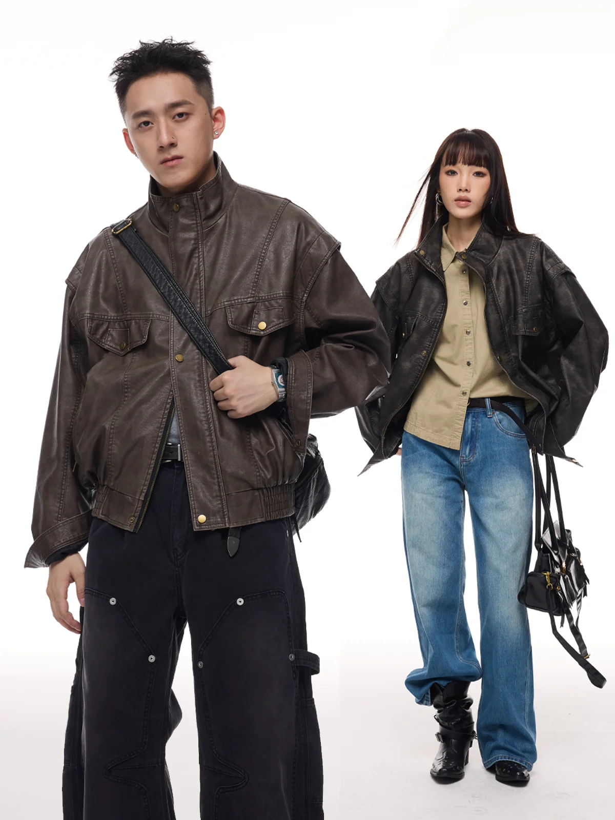 

Botanica, кожаный джет в американском стиле ретро, мотоцикл, кофейный цвет, Русалка, потертая верхняя одежда, свободная посадка, молодежный тренд