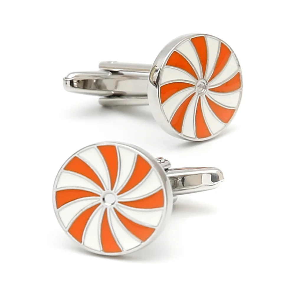 Men's Orange White Spiral Enamel Cufflinks Round Personalized Contrasting Color Cufflink Business Casual Formal Shirt Accessory