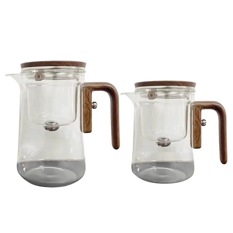 500ML/700ML Glass Teapot Water Separation Inner Container One Click Magnetic SwitchTea Filtration Tea Pot Wood Handle Cup Set