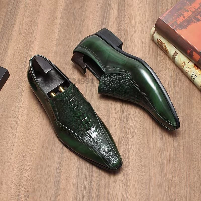 

HNXC Men's Green Loafers Calf Genuine Leather Wedding Party Men Casual Dress Shoes Fashion Gentleman Stree Style Men Shoes