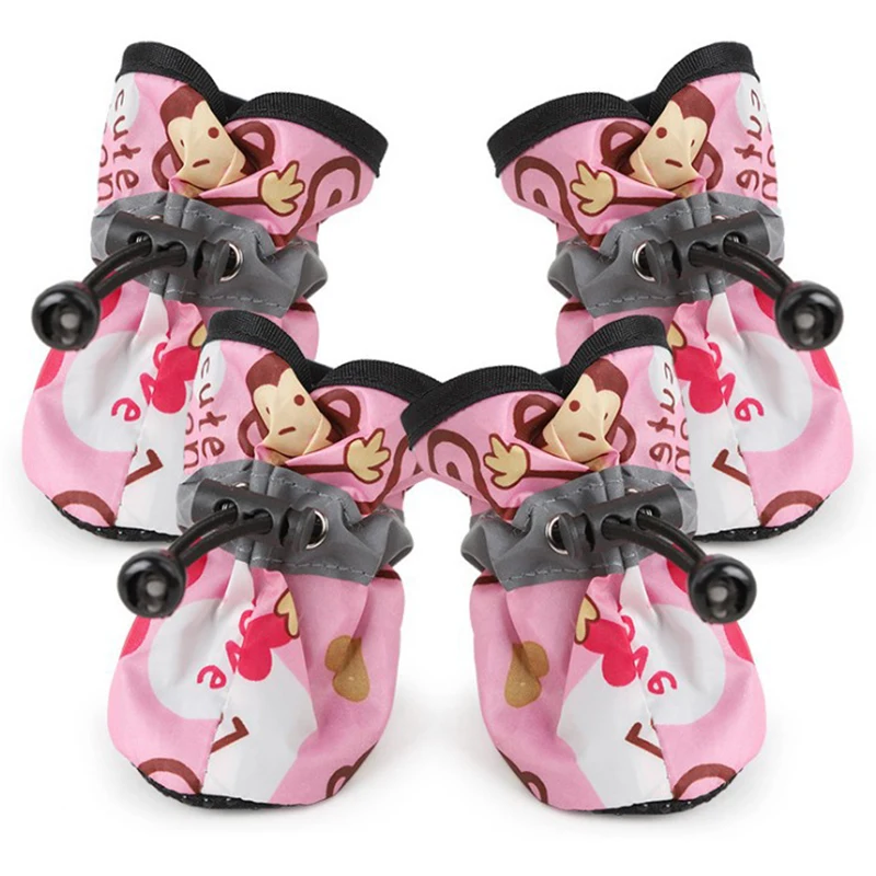 Monkey Pattern Dog Shoes Waterproof Rain Dog Boots Pet Foot Covers Waterproof Non-slip Puppy Shoe Cute Shoes For Dog Accessories