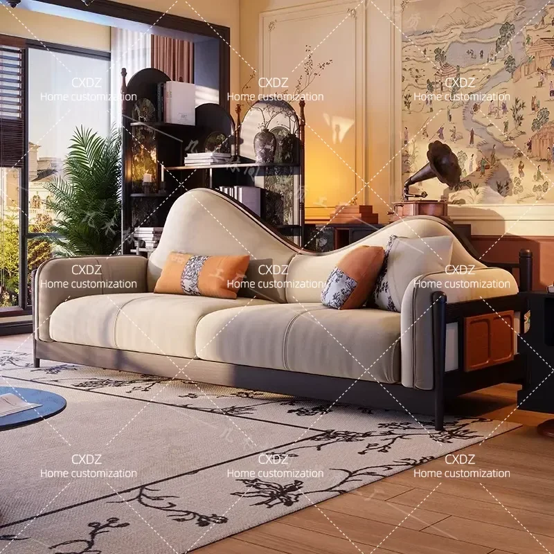 Retro Fabric Sofa Simple Light Luxury Design Double Triple Seater for Small Apartment Living Room Modern Home Furniture