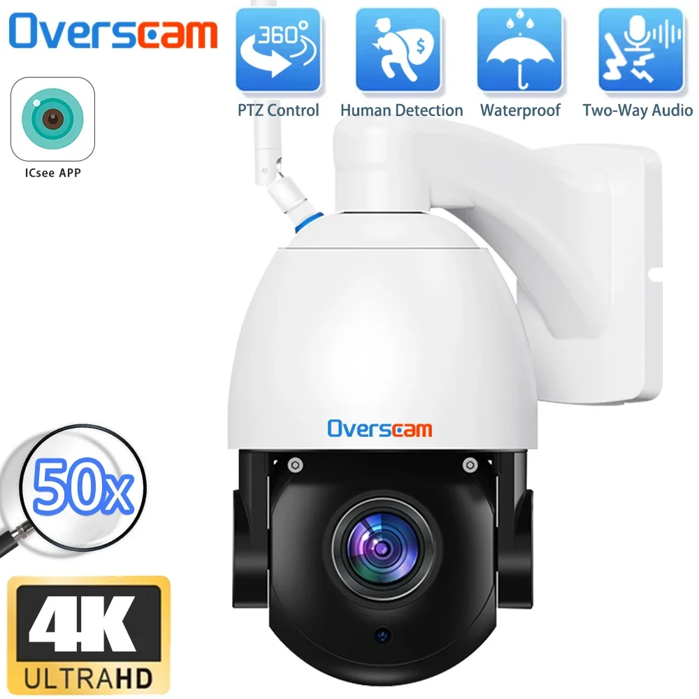 

4K 8MP 50X Zoom PTZ IP Camera WiFi CCTV Outdoor AI Human Alarm Onvif Speed Dome Cam 200M IR Night Distance Camera iCSee APP