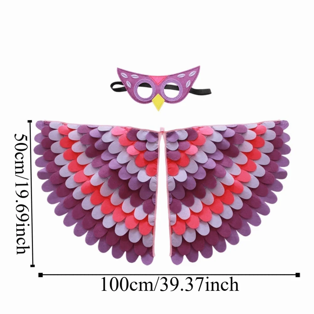 Capa de Halloween de tela de fieltro creativa con máscara, bata de búho, disfraz de Halloween para niños, capa con alas de pájaro, conjunto de máscara, disfraz de baile