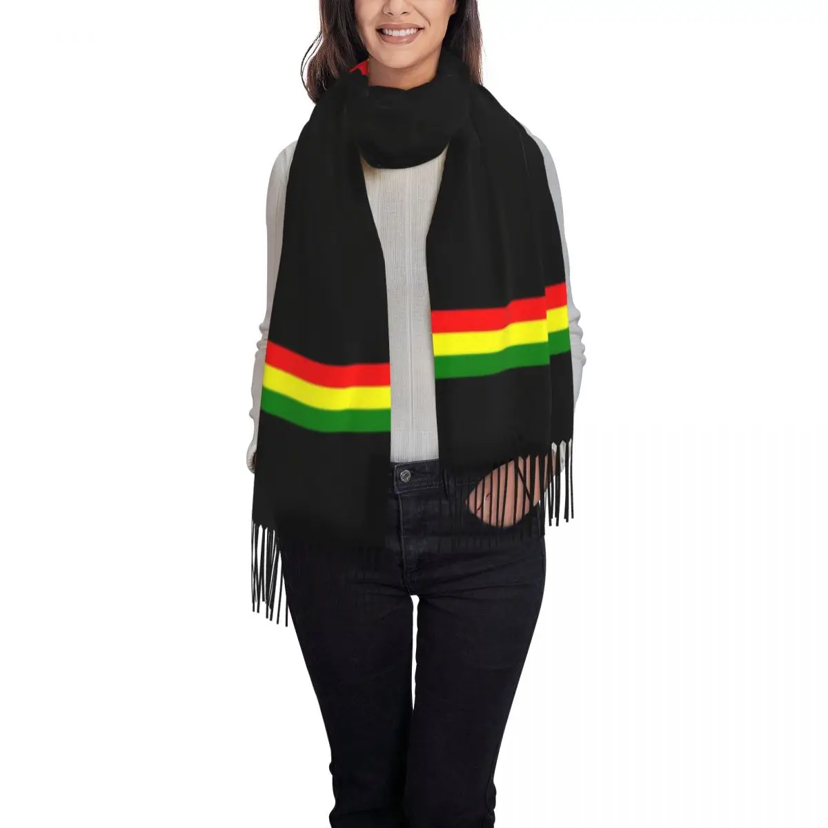 Custom Print Reggae Rasta Stripe Colors Pattern Scarf Men Women Winter Warm Scarves Jamaican Jamaica Proud Shawls Wraps