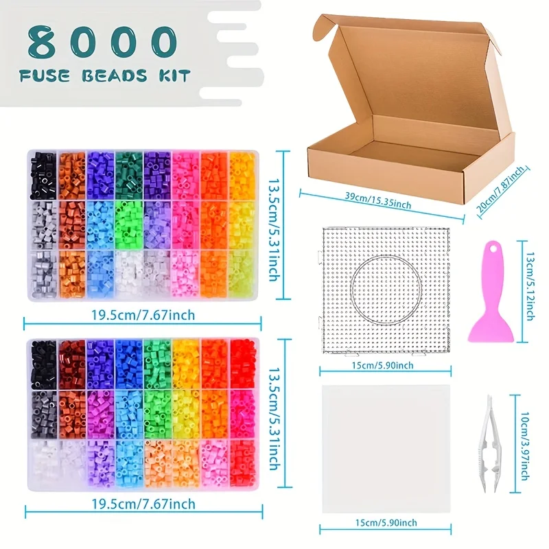 

1 Set 8000PCS Hama Beads Kit Perler & Fuse Beads Craft Set with 5mm Beads DIY Christmas Gifts Puzzles for Kids Educational Toys