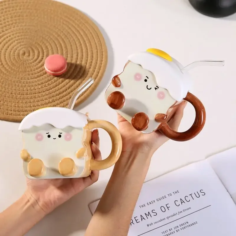 

Cute Attractive Cups for Couples, Ceramic Water Cups, Mugs, Straws, Birthday Gifts, Family Coffee Cups with Lids Drinkware