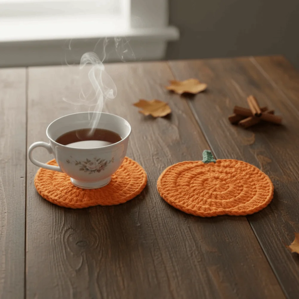 6 Piece Cartoon Halloween Crochet Pumpkin Coaster Hand-woven Non-slip Heat Insulated Mat Heat-resistant Drink Cup Mat