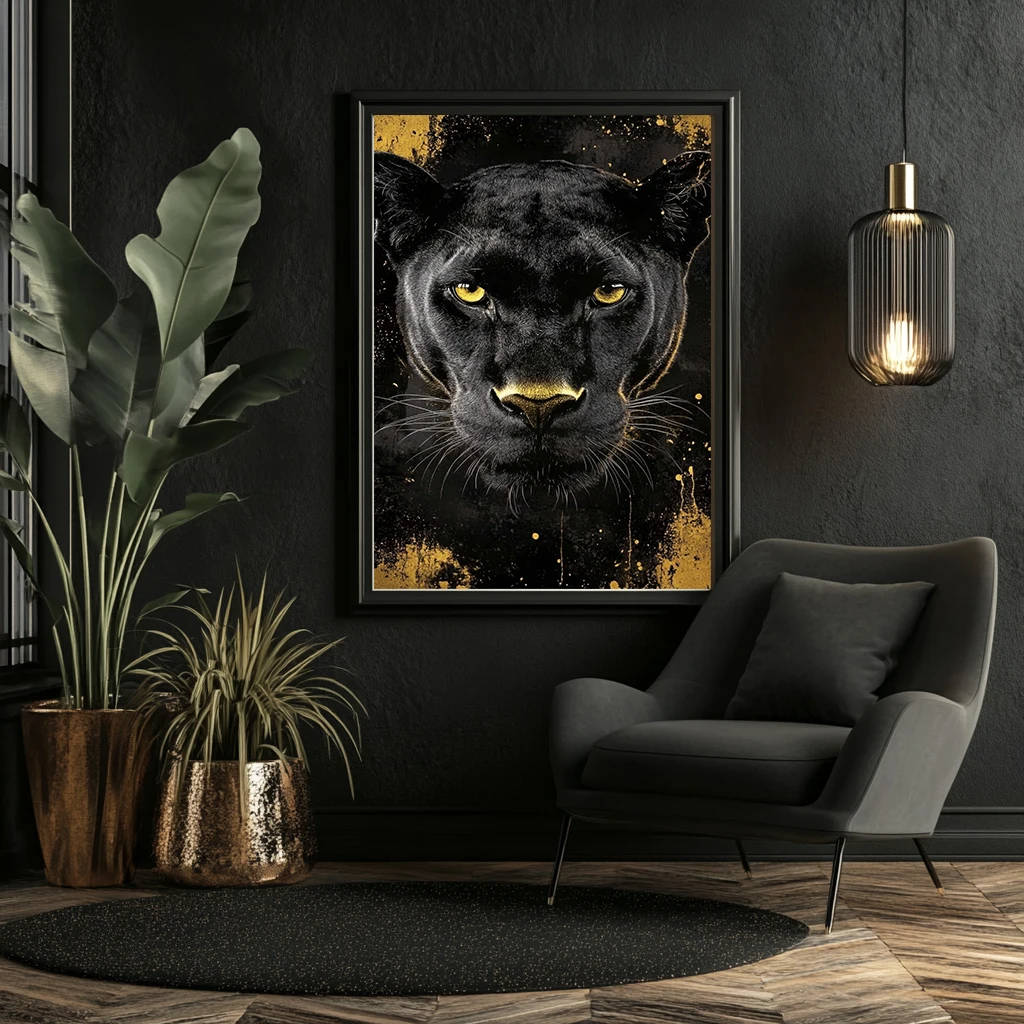 

Black Gold wolf tiger eagle lion Canvas Painting Metal Poster Wall Art Nordic Aesthetic Picture for Living Room Decor