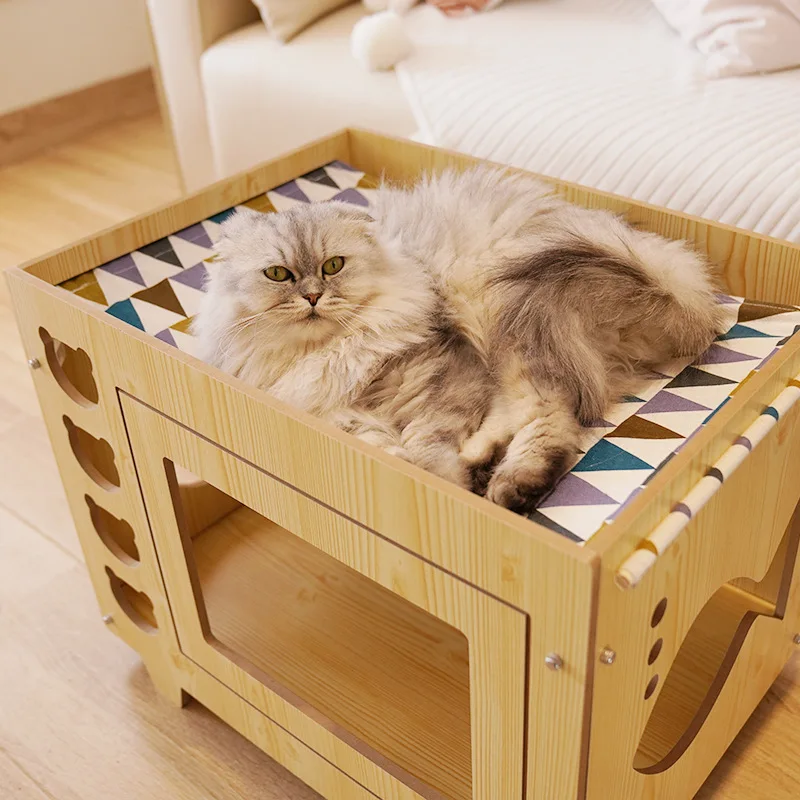 Wood Pet Furniture Sofas Bear Shape Soft Warm Cat Bed Pet House Pet Accessories