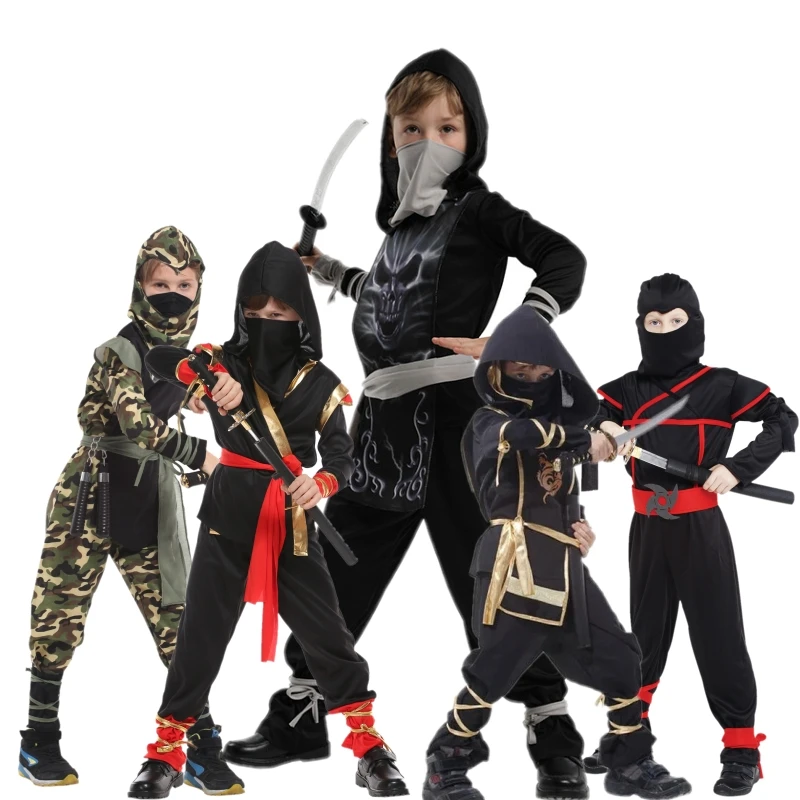 new year purim costume for boys Children Fancy Halloween Costume for Kids Ninja Cosplay Superhero samurai warr Set swordsman