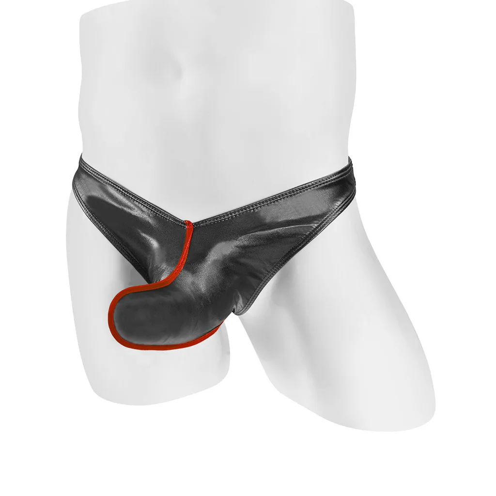الرجال المثيرة T الظهر ثونغ لامعة بولي Leather الجلود الفيل الأنف مثليون جنسيا مثير U محدب الحقيبة g-سلسلة أوم القضيب الأكمام مفتوحة بعقب سراويل #3