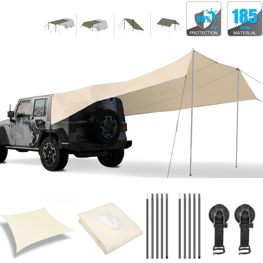 Awning Waterproof Tarp Tent Shade Outdoor Camping Car Awning Side Pergola Car Tail Tent Canopy For Campervan Motorhome Suv