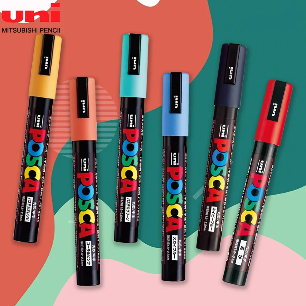 1Pcs Uni Posca Marker PC-5M Acrylic Waterproof Permanent Graffiti Paint Pen for Rock Mug Ceramic Glass Wood Fabric Painting Art